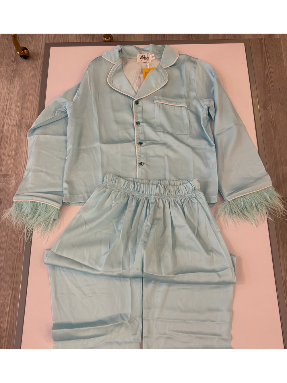 Lola + The Boys Light Aqua Pajama Top with White Piping